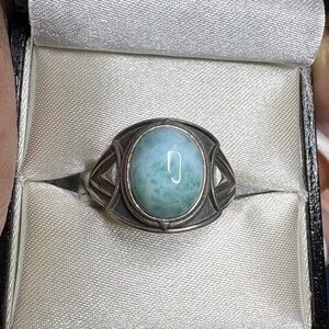 Ring Vintage Inspired 925 Sterling Silver Larimar Gemstone Blue